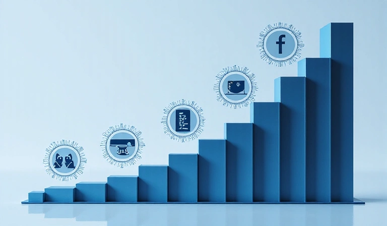Graphique de croissance financière avec des icônes de monétisation et des symboles de streaming.
